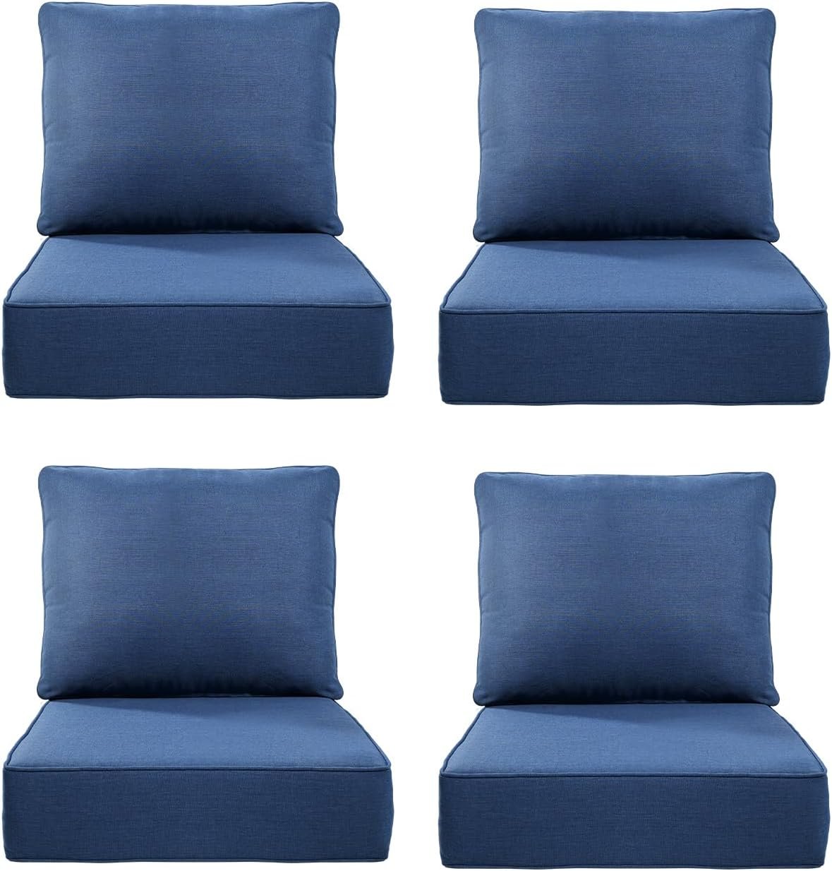 6″ Thick Outdoor Cushion, 22″*24″*6″ Patio Furniture Cushions with Waterproof Patio Furniture Cushions with Removable Cover, 28D High Density Patio Cushion for Outdoor Furniture, Blue-4pc