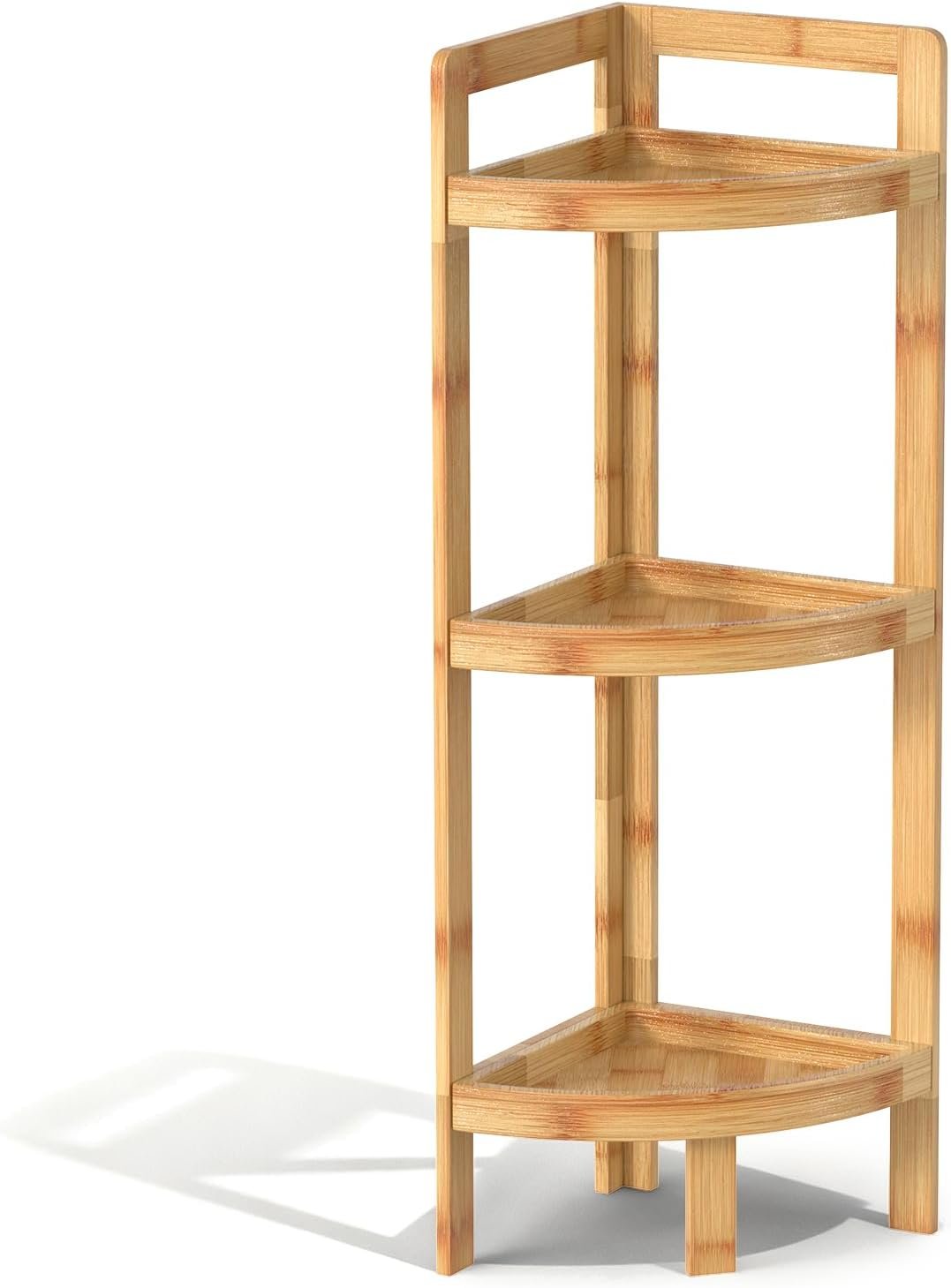 2026 New Bamboo Standing Shelf, 3 Tier Corner Shelf Stand, Free-Standing Shelf Units, Triangular Curved Corner Shelf Stand for Space-Saaving Display Ideal for Bathroom/Kitchen/Living Room Storage