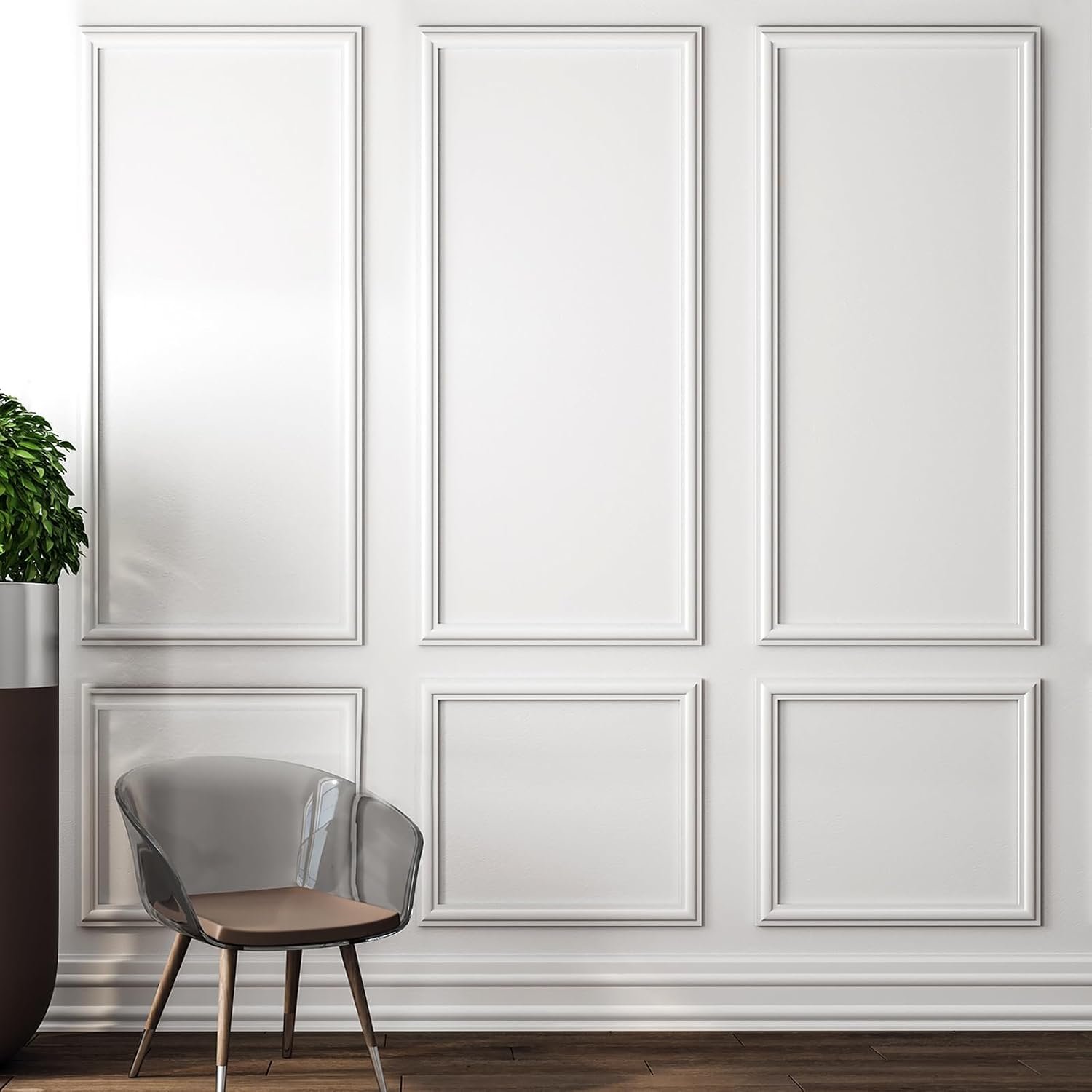 Pangda 3 Set Peel and Stick Wall Molding Kit, 3D Premade Accent Molding Wainscoting Panel for Interior Wall Moulding Decor, Ready to Assemble Wainscoting Accent Panel (24 x 54in)