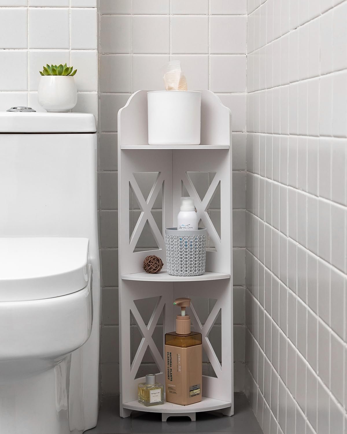 J JINXIAMU Corner Shelf Stand, Storage Organizer Great for Bathroom, Corner Shelf Perfect for Small Space,Waterproof Stand Also Use for Toilet Paper Stand,White