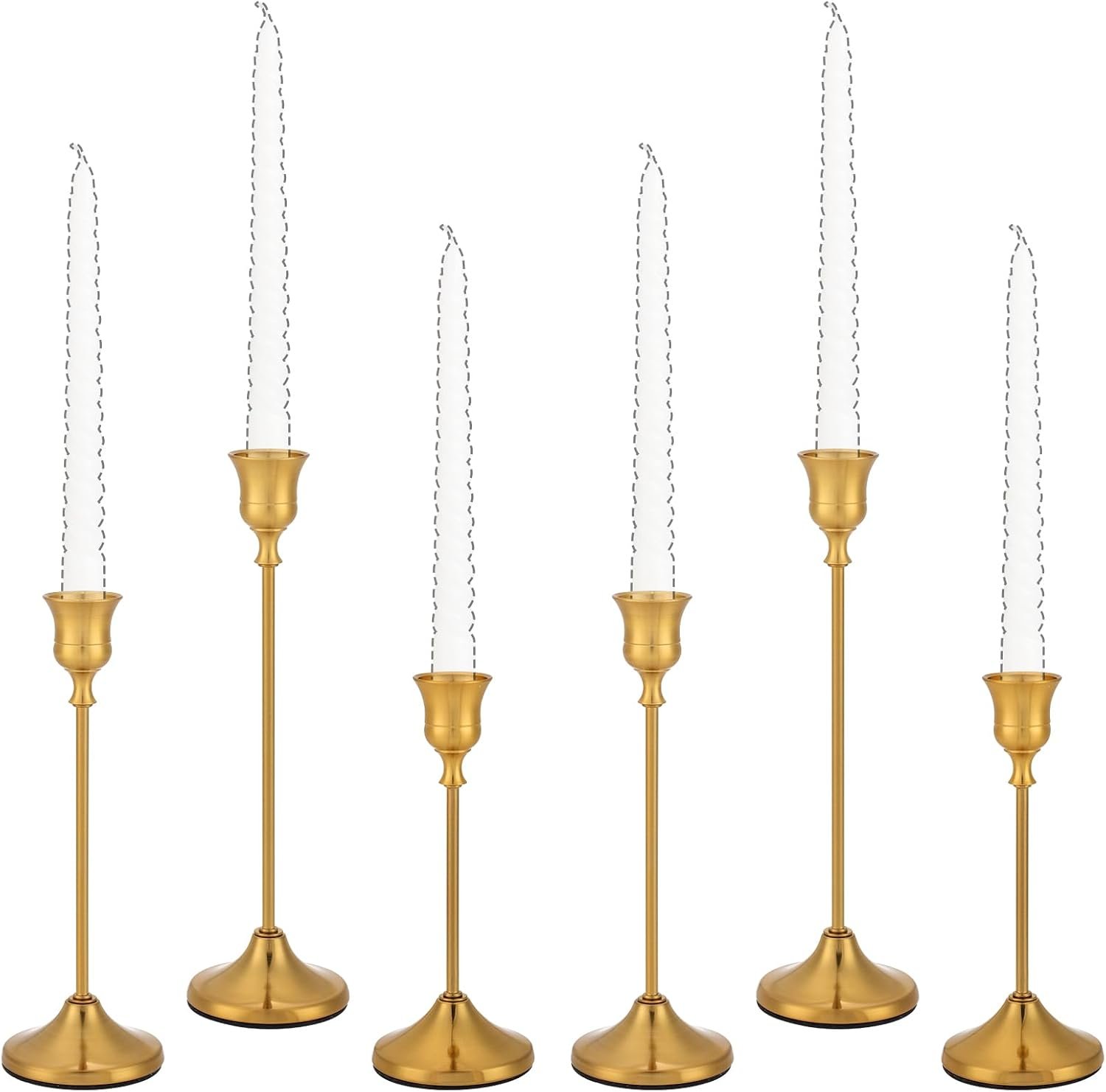 Candlestick Holders Candle Holder Candle Sticks Holder Holder Gothic Taper Candle Holders for Halloween Christmas Party Mantel Dinner Home Decoration (6, Brass Gold)