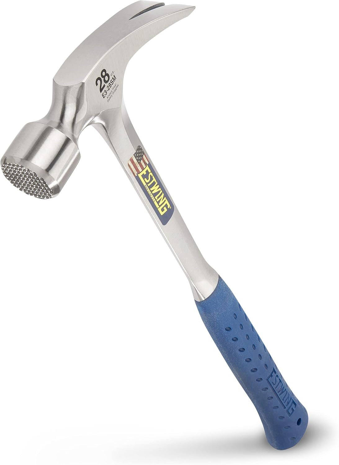 ESTWING Framing Hammer – 28 oz USA Made Long Handle Straight Rip Claw Hammer with Milled Face & Shock Reduction Grip – E3-28SM
