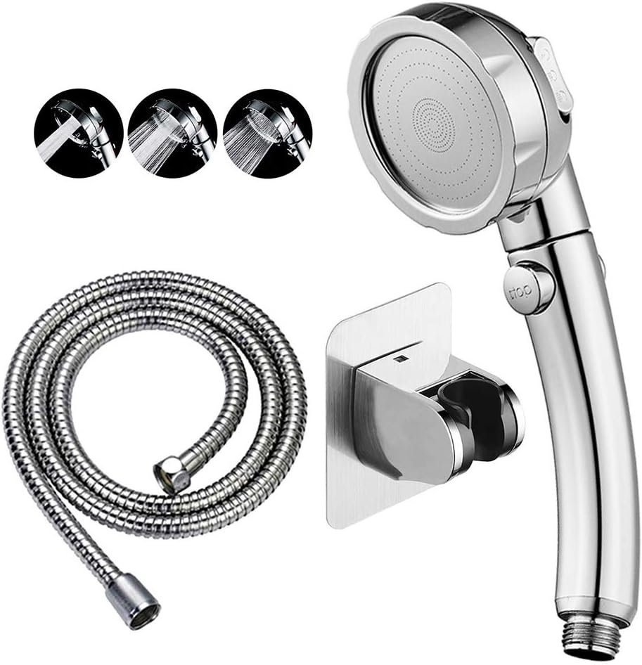 RV & Camper High Pressure Handheld Shower Head with Pause Button | 3 Spray Modes with ON/OFF Switch, Detachable Dog Shower Attachment, Drill-Free Pet Shower Wand with Bracket & Hose, Chrome