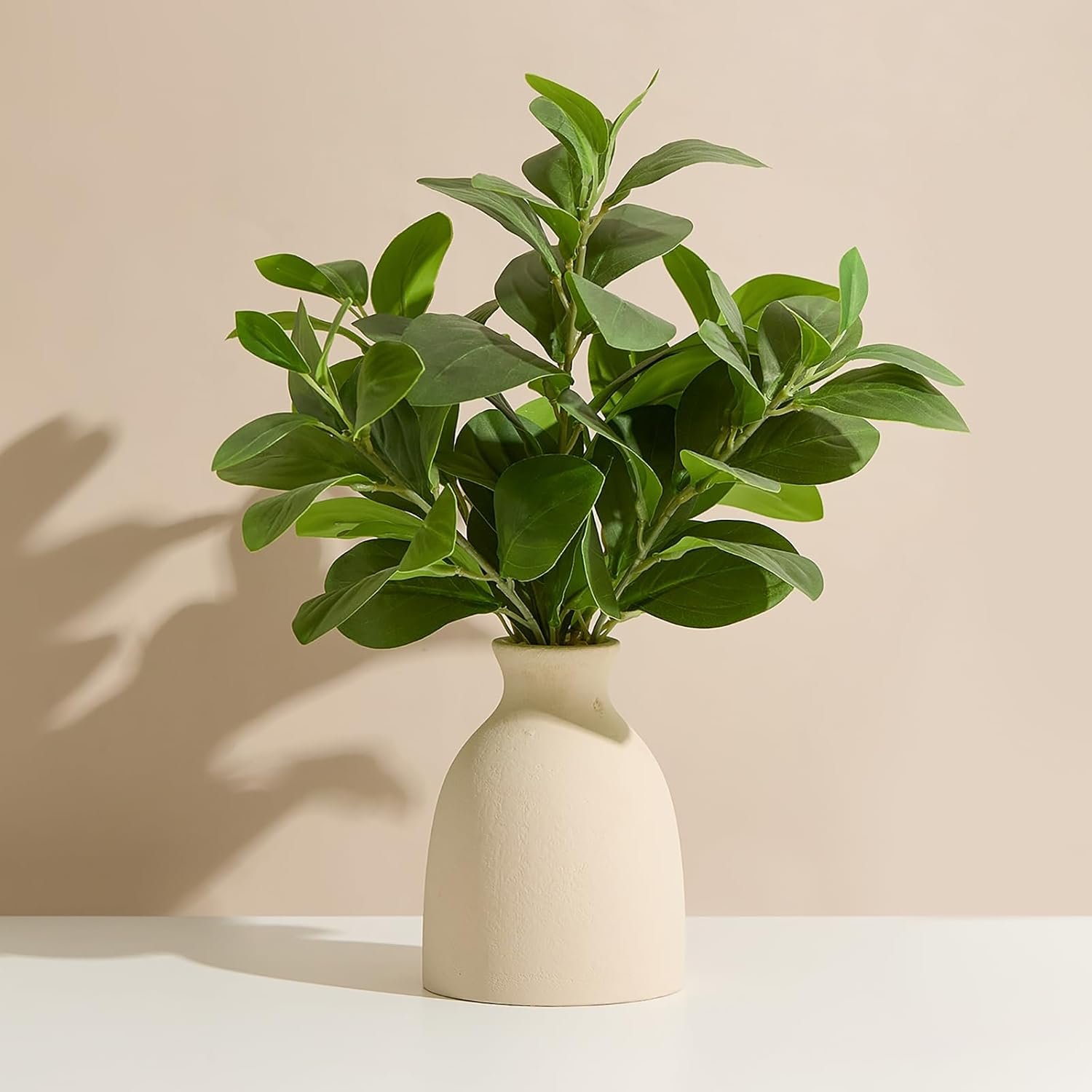 16″ Artificial Eucalyptus Stems Potted Plant Indoor Fake Plants – Realistic Greenery with Vase, Small Artificial Office Desk Plants in Pots for Home Decor Weddings Centerpieces