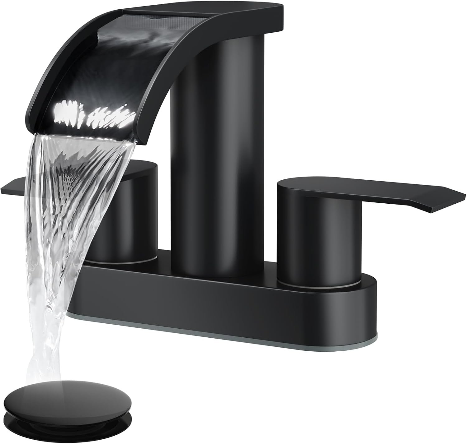 gotonovo 4’’ Centerset Bathroom Sink Faucet Waterfall Matte Black | SUS304 Bathroom Faucet,2.17’’ Wide Spout,24’’ cUPC Water Line,Pop up Drain,2 Handle,Basin,Vanity,RV,Lavatory 2 or 3 Hole Sink