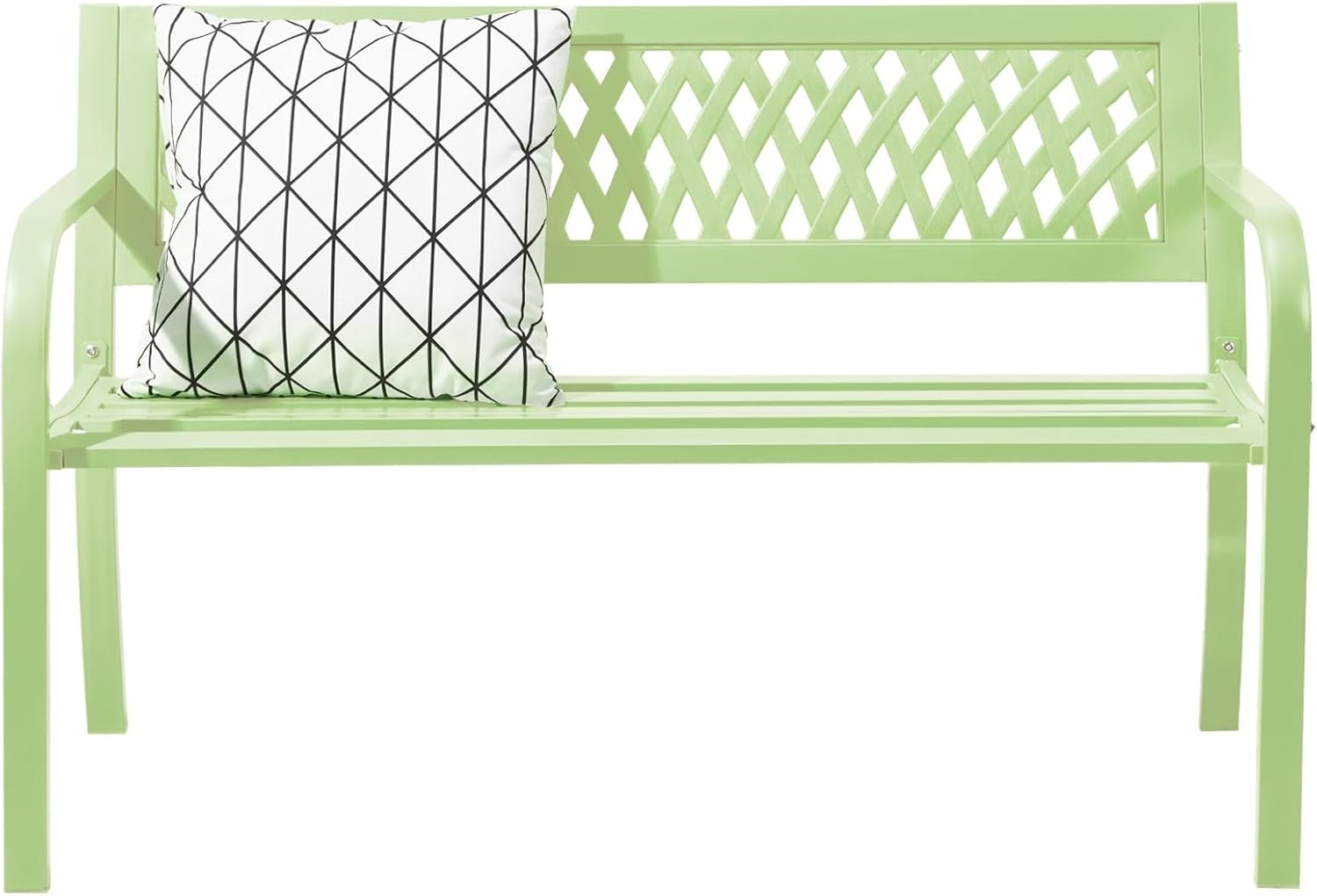 VINGLI 47” Outdoor Bench, Weather Resistant Garden Patio Bench Powder Coated Iron Frame w/PVC Mesh Backrest Slatted Seat, 2-Person Outdoor Furniture for Front Porch Entryway Park (Green)