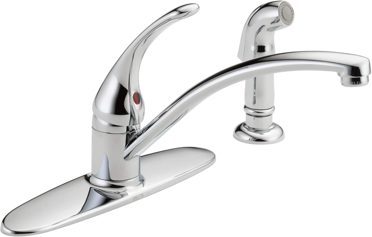 Delta Foundations Chrome Kitchen Faucet with Side Sprayer, Contemporary 4 Hole Kitchen Sink Faucet, Single Handle, Chrome B4410LF