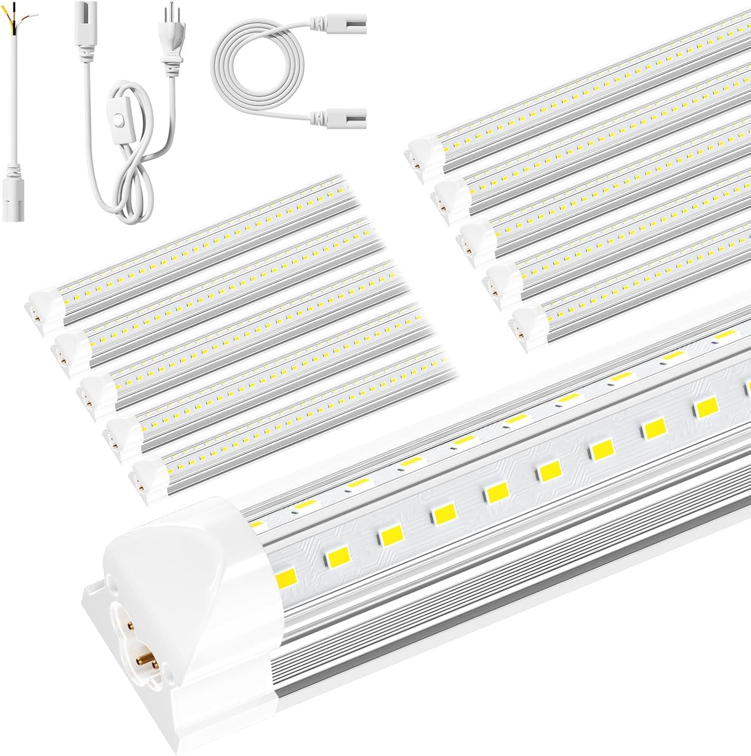 ONLYLUX 8ft LED Shop Light – 90W 12000lm 5000K Super Bright (10 Pack) | 8 Foot LED Shop Light Fixture, V Shape Bulbs for Garage, Workshop, Warehouse, Plug and Play, Energy Efficient