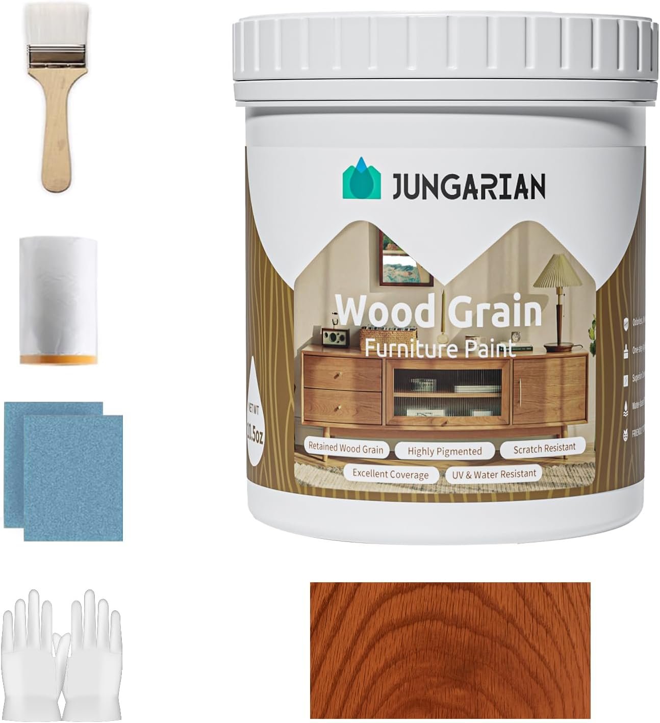 Wood Grain Furniture Paint 10.5oz with Tools – One-step No Need Prime No Need Varnish – Water-based & Low Odor – Outdoor & Indoor Wood Paint for Furniture and More – Golden Mahogany