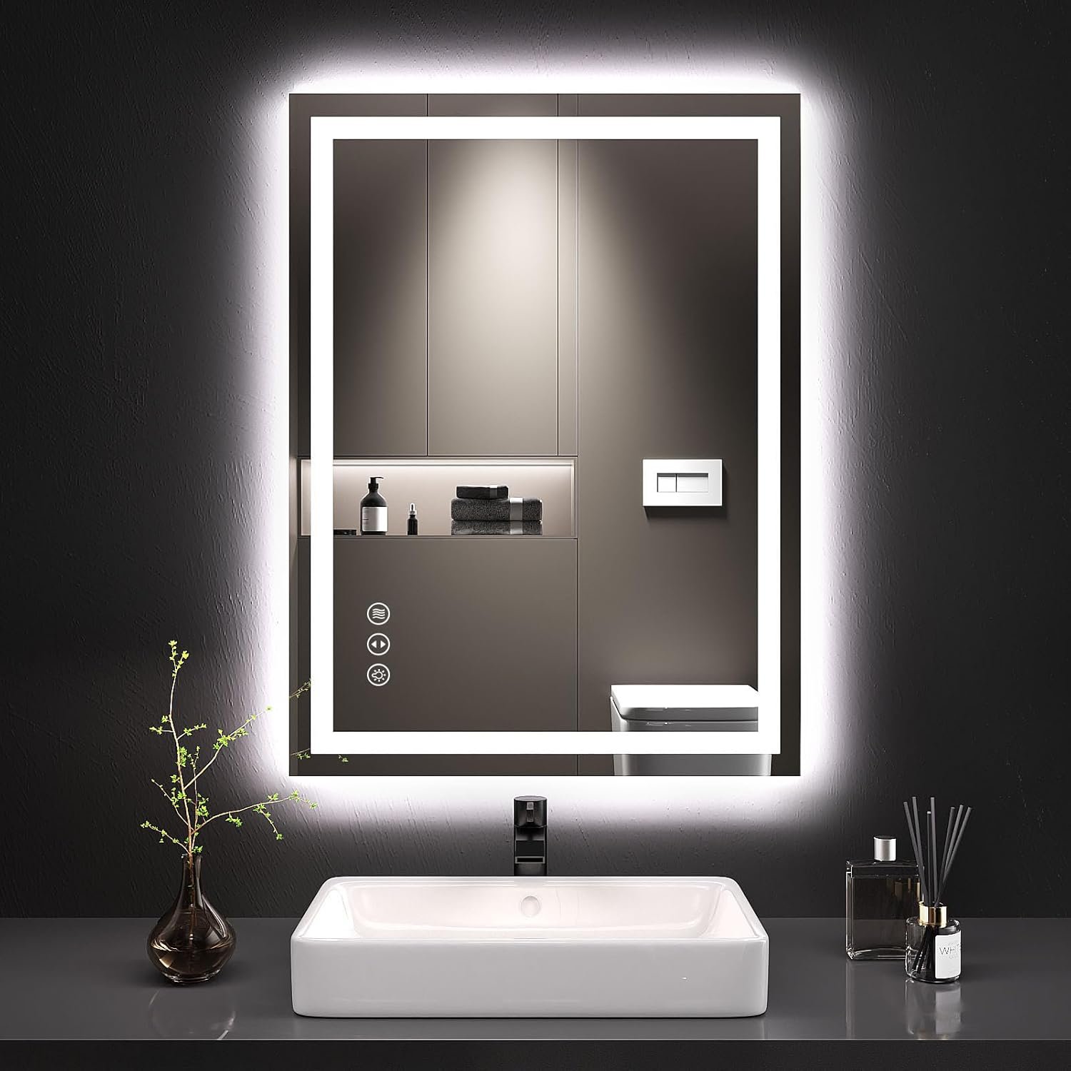 LOAAO 24″X32″ LED Bathroom Mirror with Lights | Anti-Fog, Dimmable, 3 Color Temperature, Backlit + Front Lit, Memory Function, Tempered Glass, UL Listed