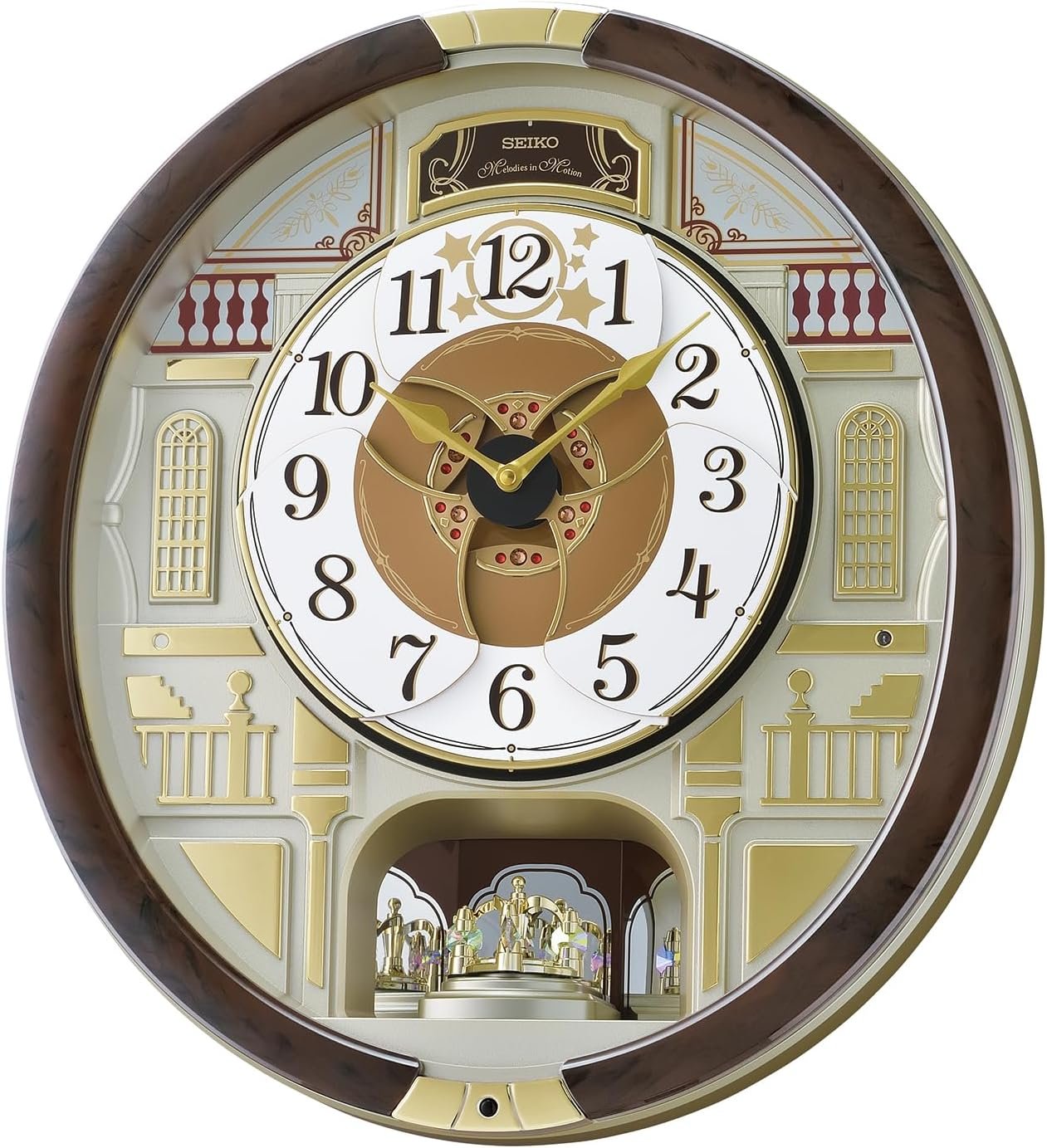 SEIKO QXM607BRHZ 45 Melodies in Motion Wall Clock with Rotating Pendulum