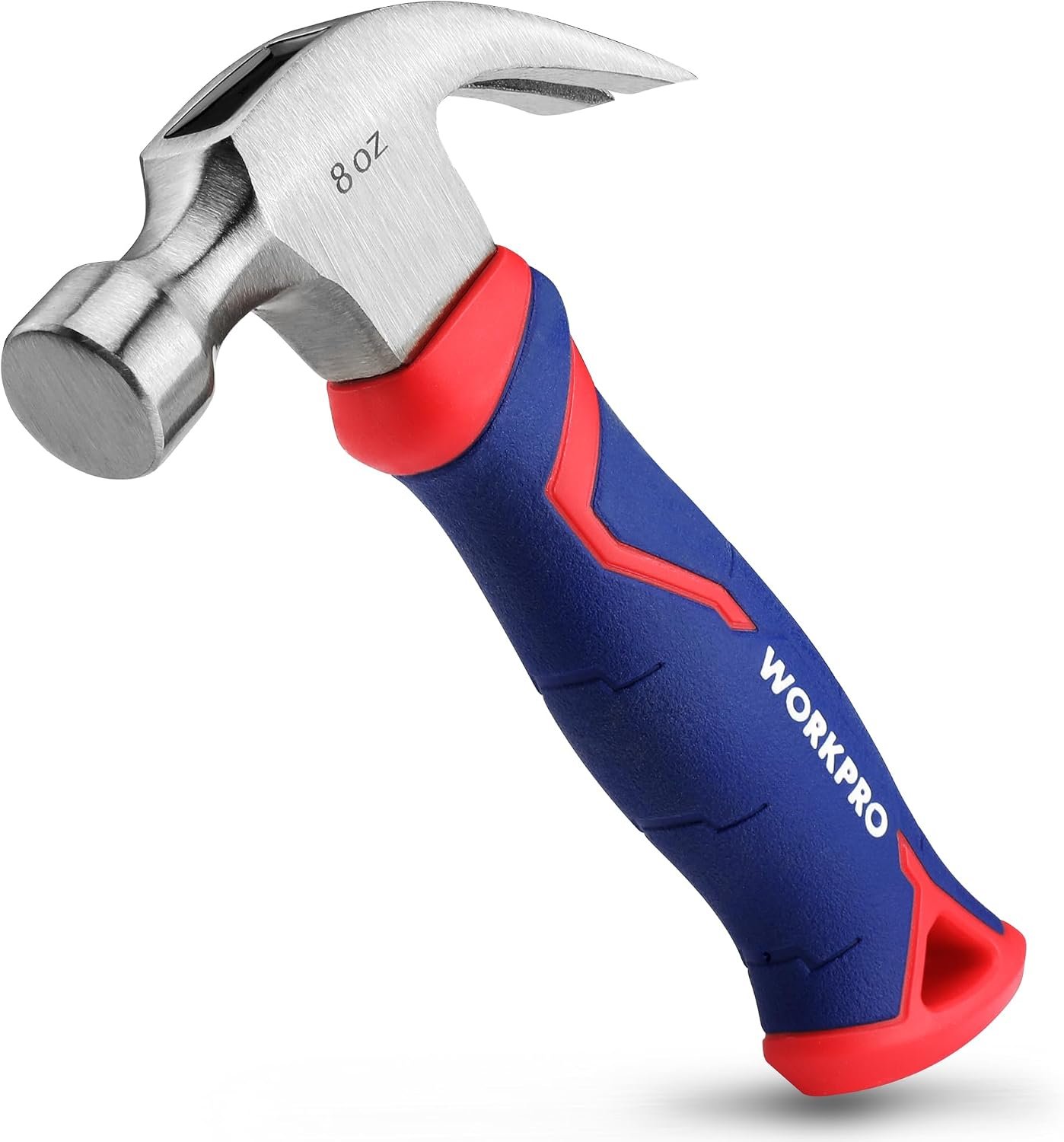 WORKPRO 8 oz Claw Hammer, Small Hammer with Fiberglass Handle | Forged Hardened Steel Head with Smooth Face, Fiberglass Handle with Non-Slip Grip & Shock Absorption, All Purpose Mini Hammer