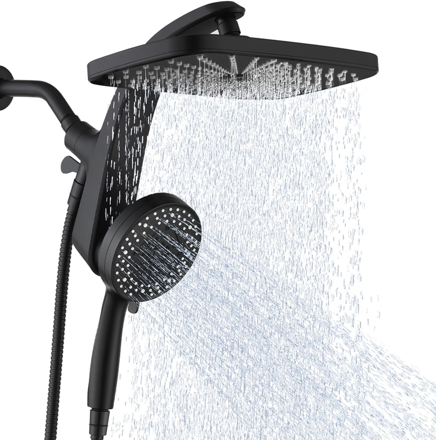 12″ High Pressue Rain Shower Head with Handheld, 9 Sprays Hand Showerhead | Shower Heads with Handheld Spray Combo, Dual Head, Built-in Magnetic Docking, Power Jets, 59″ Shower Hose, Black 1.75GPM