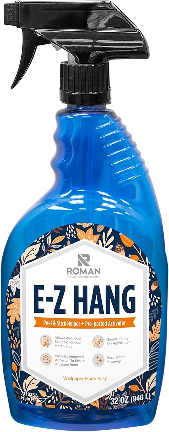 Roman’s E-Z Hang Peel & Stick Wallpaper Helper, Clear, Non-Staining, 32-OZ | Provides Slip and Increased Adhesion