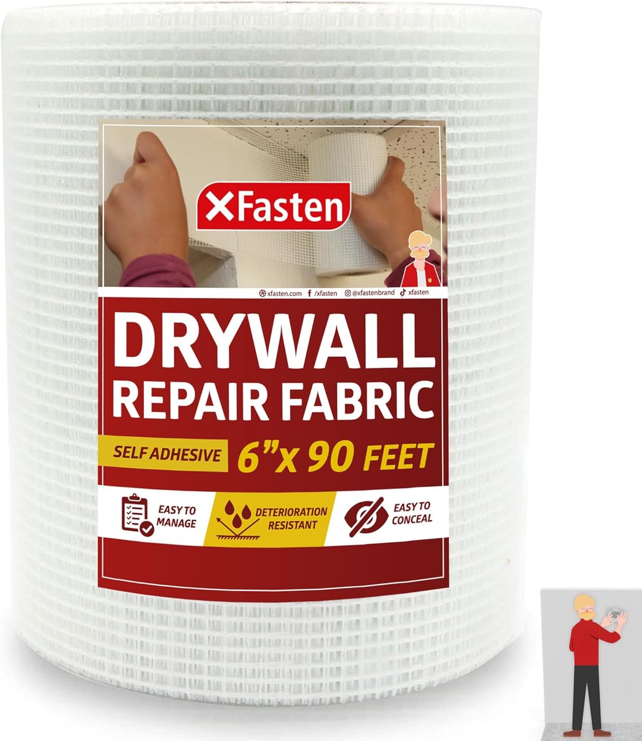 XFasten Drywall Repair Mesh Tape – 6-Inch X 90-Foot Mesh Tape for Drywall Repair, Fiberglass Drywall Patch Hole, Heavy Duty Wall Repair Mesh Spackle Tape, Wall Crack and Seam Repair Joint Tape