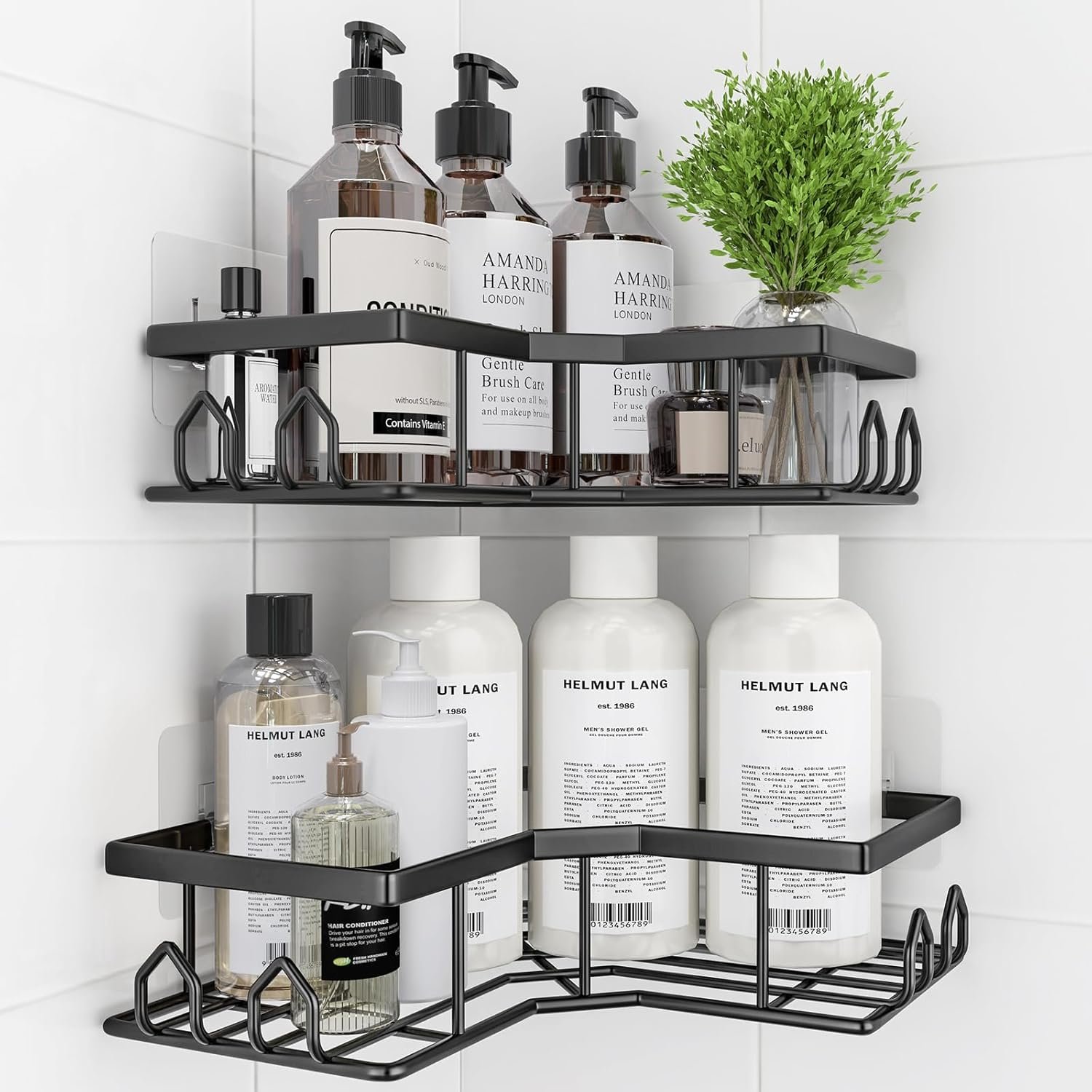 Adhesive Shower Caddy, 2 Pack Corner Bath Organizer, Rustproof Stainless Steel Shower Shelves with Large Capacity, No Drilling Shelves for Bathroom Storage, Home, Kitchen Décor
