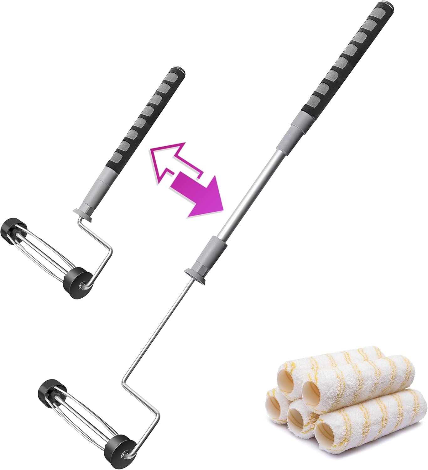 6pcs House Paint Roller Kit, 9 inch Extendable Roller Frame with 5 Microfiber Roller Covers 1/2″ Nap, Adjustable Painting Roller (18″ – 36″) for Walls, Ceilings, Floor, Home Painting Supplies