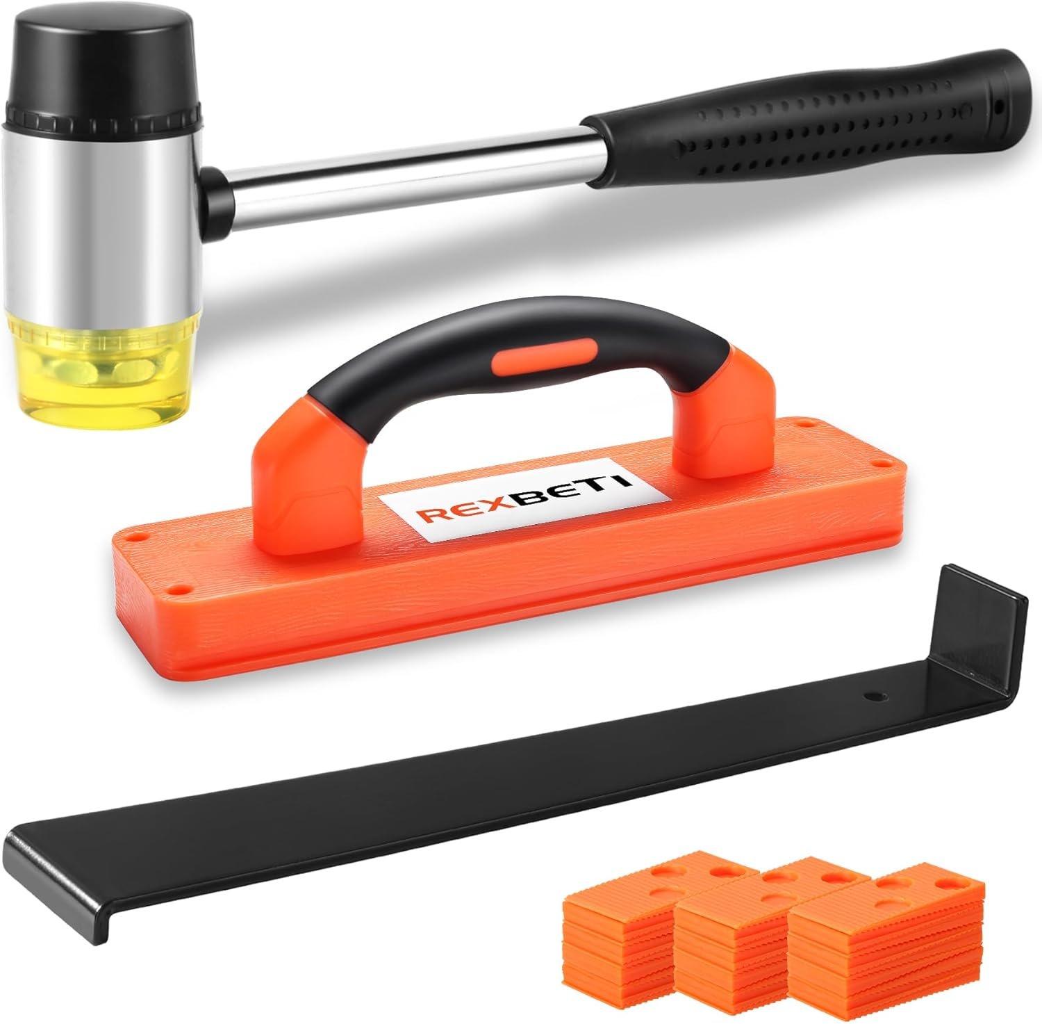 REXBETI Laminate Wood Flooring Installation Kit, LVP/Vinyl Flooring Tools | Double-faced Mallet/Steel Pull Bar/Tapping Block with Handle/40 Spacers, Laminate Flooring/Vinyl Plank Flooring Installation