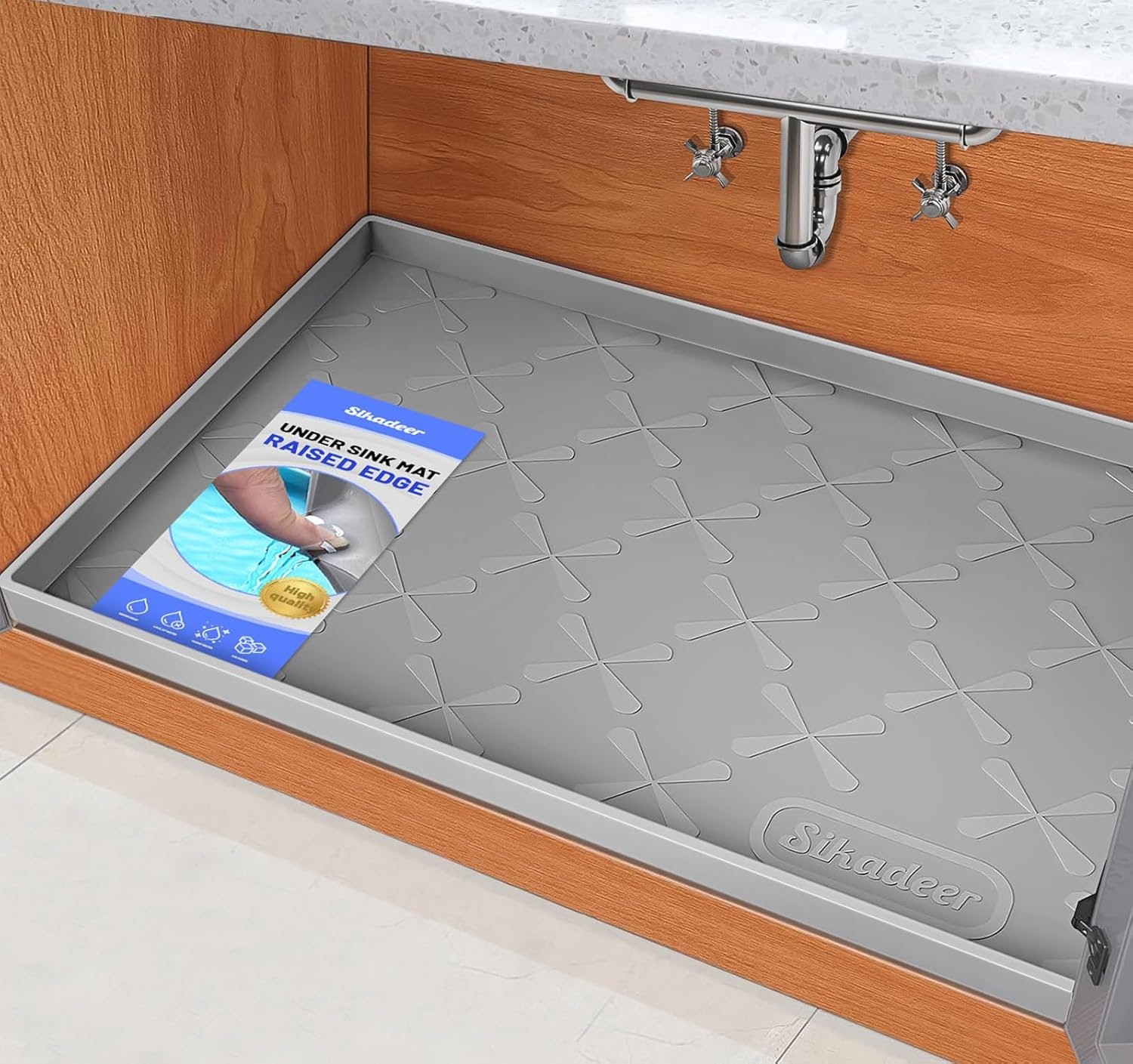 Waterproof Under Sink Mat 34″ x 22″, Silicone Mat Kitchen liner | BPA-Free Silicone Tray with Raised Lip Protect Cabinets from Leaks, Versatile Home Organizer for Bathroom, Pets, Boots, Floor