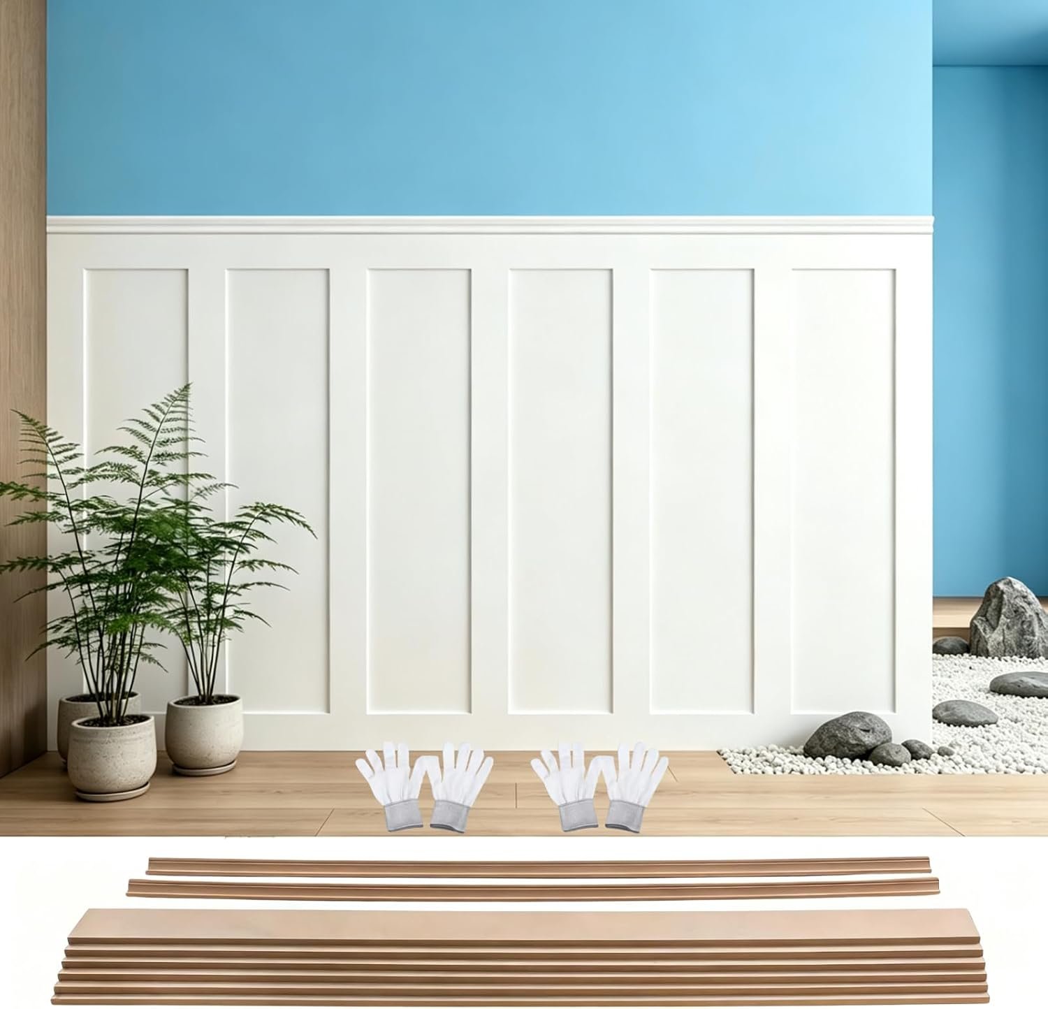 189×54 in Premade Board and Batten Wainscoting Kit | Molding Trim Slat with Edge Strip MDF Paintable Accent Wall Panels for Kitchen Bedroom Living Room Home Decor Covers