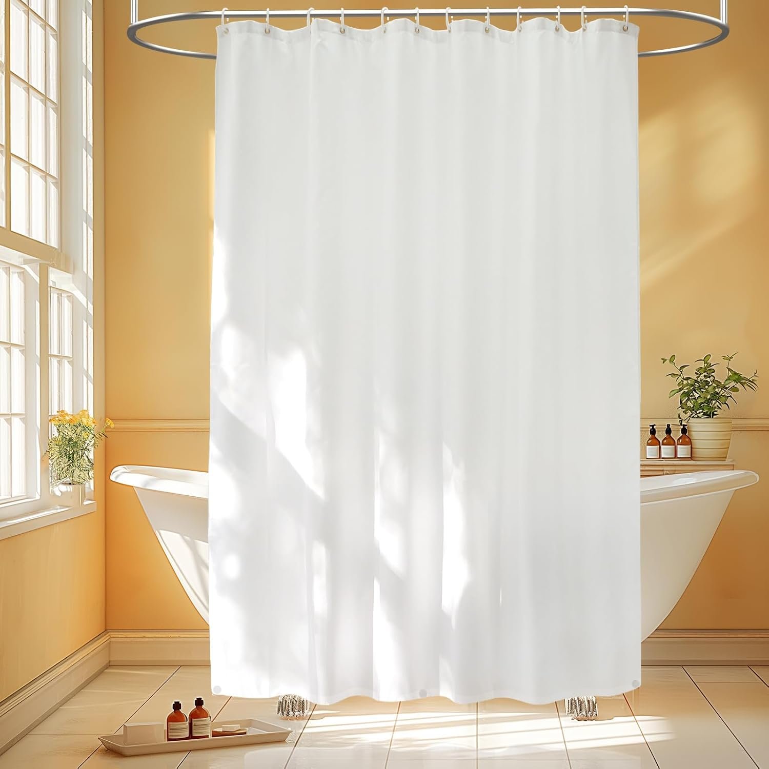 Seenus Waterproof Fabric Shower Curtain Liner with 3 Extra-Large Magnets, 72 x 72 inch Washable Cloth Shower Liner Odorless Hotel Quality, Neutral White Lightweight Shower Curtain for Bathroom