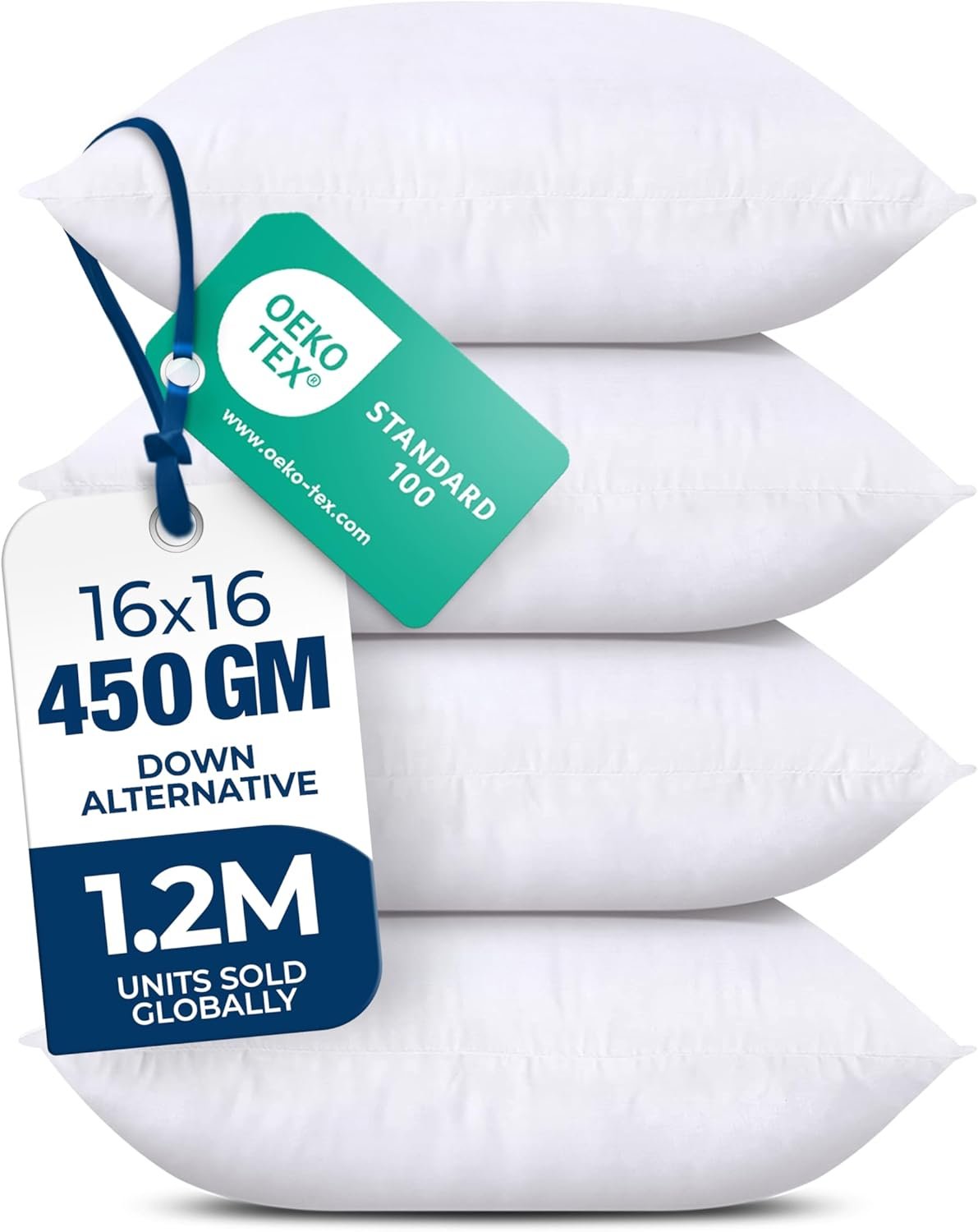 Utopia Bedding Throw Pillows, Decorative 16×16 Pillow Inserts, Set of 4 | Down alternative pillow insert with plush fluffy fill for beds sofas couches and chairs. Suitable for indoor outdoor use.