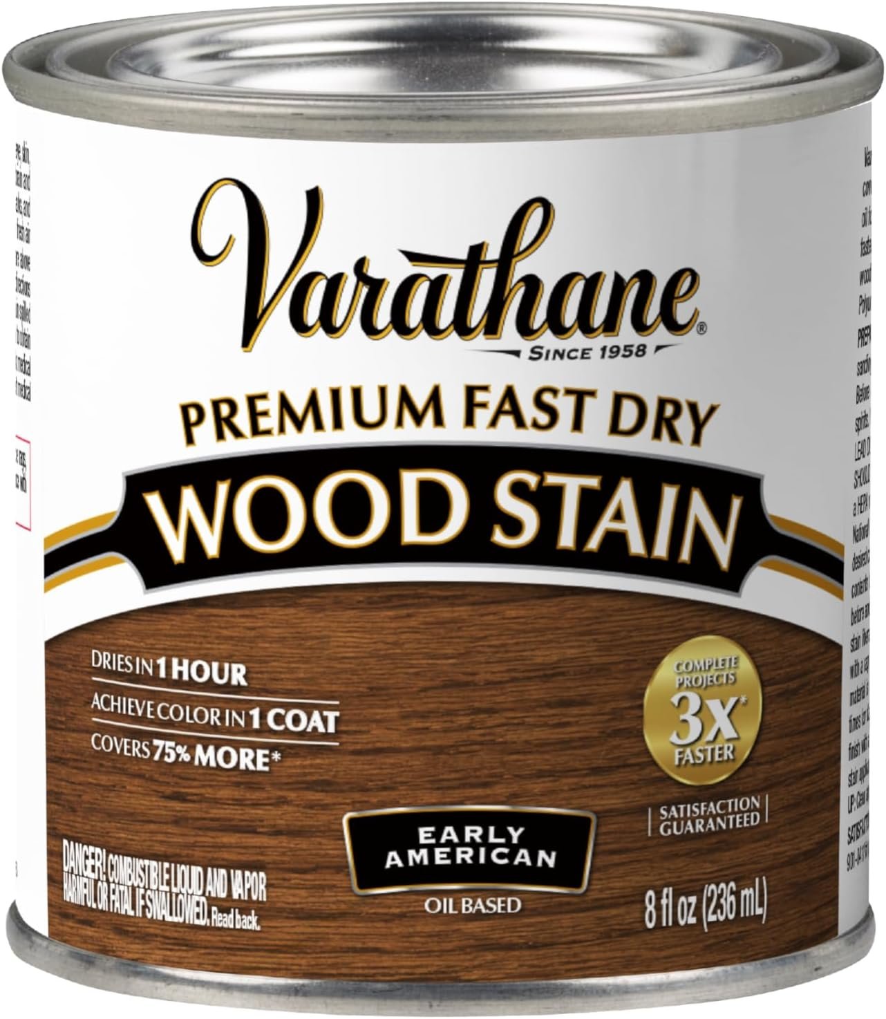 Varathane Premium Fast Dry Early American Wood Stain | Oil-Based, 1 Coat Color, 1 Hour Dry Time, Interior Wood Stain, Furniture, Cabinets, Doors, Covers Up to 70 Sq Ft, Half Pint