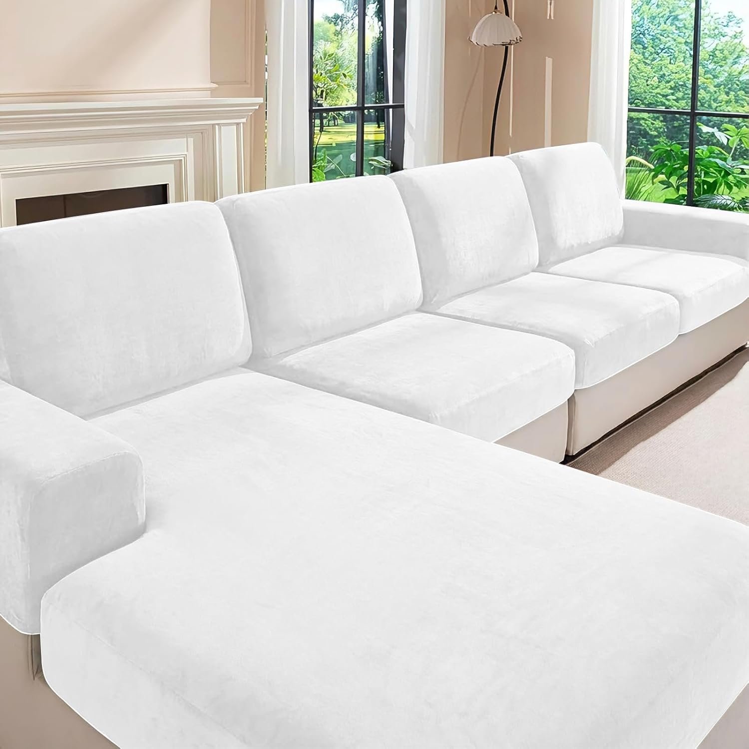 YEMYHOM Velvet Plush Couch Back Cushion Covers, Luxurious Backrest Cushion Cover for Sectional Sofa – Soft, Washable, Pet-Friendly Modular Furniture Protector for Living Room (1 Pc Back Cover, White)