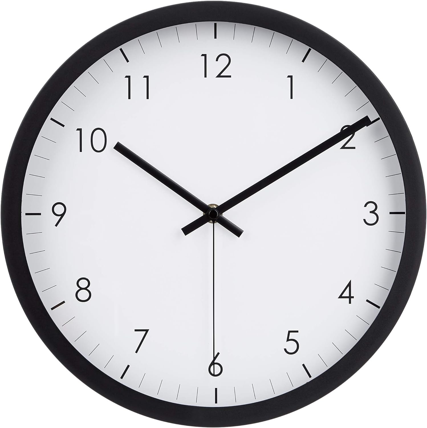 Amazon Basics Classic 12″ Round Wall Clock, Easy to Read, Silent Non Ticking, Battery Operated, Black