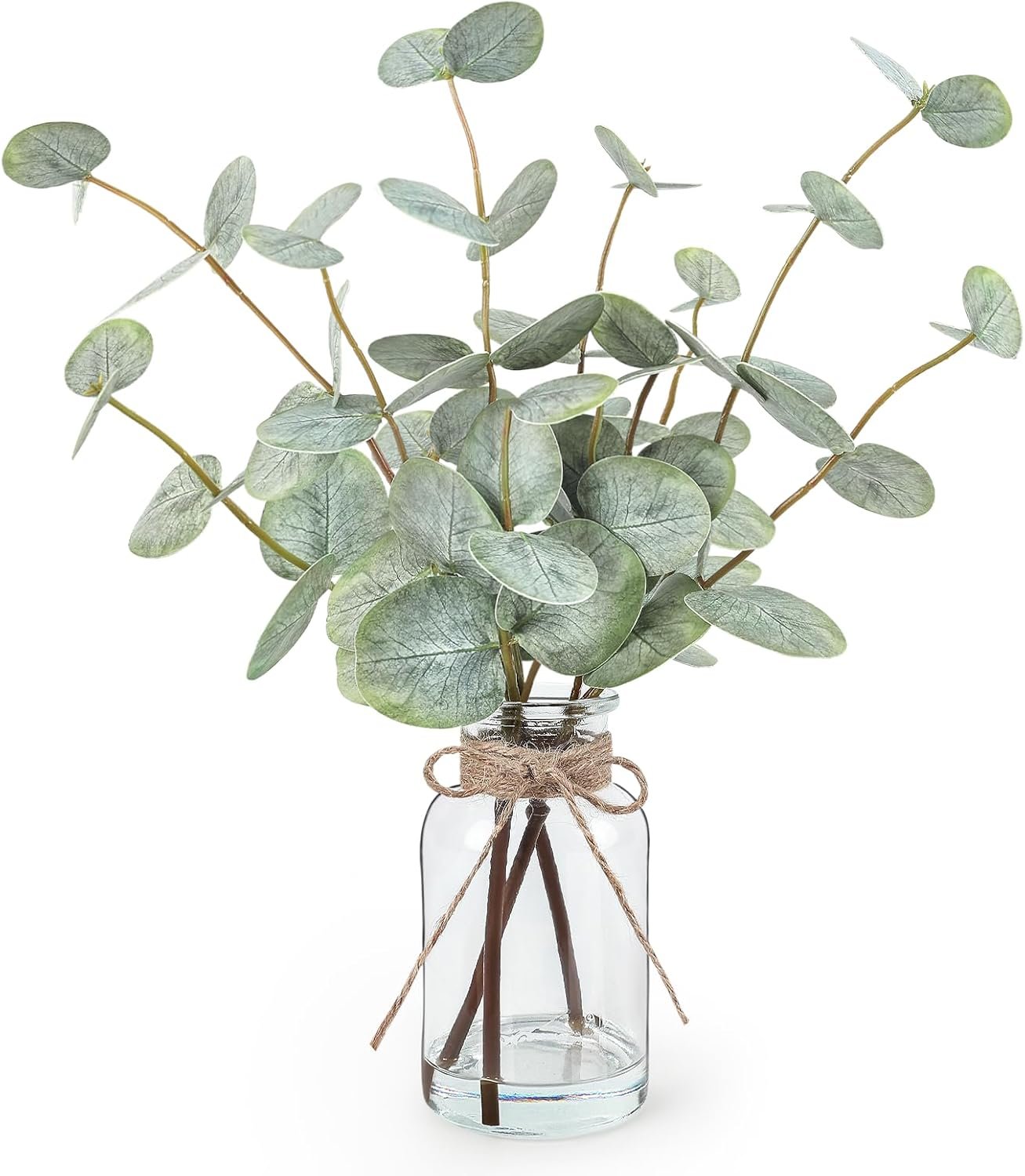 Bessol Artificial Eucalyptus Stems in Glass Vase with Faux Water, 13.5″ Fake Plants for Home Decor, Coffee Table Centerpieces, Office, Bathroom & Farmhouse Weddings – Faux Greenery Plants Decorations