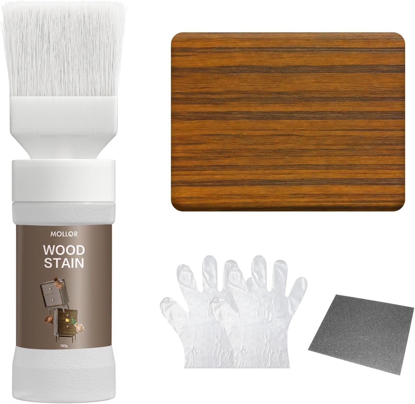 Built-in Brush Wood Stain, Water Based Teak Wood Stain and Sealer in One – No Priming, No Topcoat Required, Fast Dry|Low Odor|Non-Toxic, Perfect for Craft, Furniture (150g/5.29 OZ)