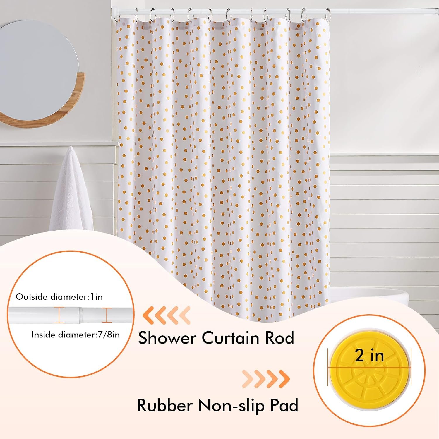 Shower Curtain Rod 31-80 in Adjustable Curtain Rod No Drilling Tension Shower Rod Stainless Steel for Bathroom Room Divider, White