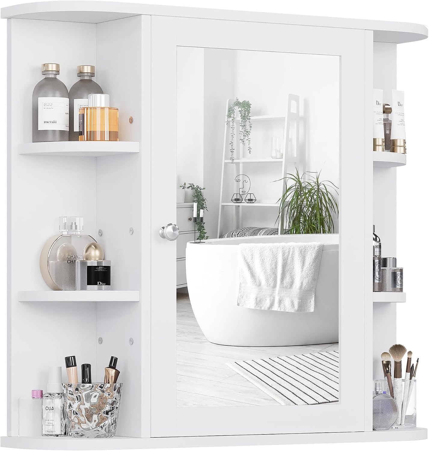 Shintenchi Bathroom Medicine Cabinet with Mirror, Wall Mounted, White | Mirrored Door Over the Toilet Storage, with 4 Internal and 6 Open Shelves, Storage Organizer Cupboard, Easy to Assemble