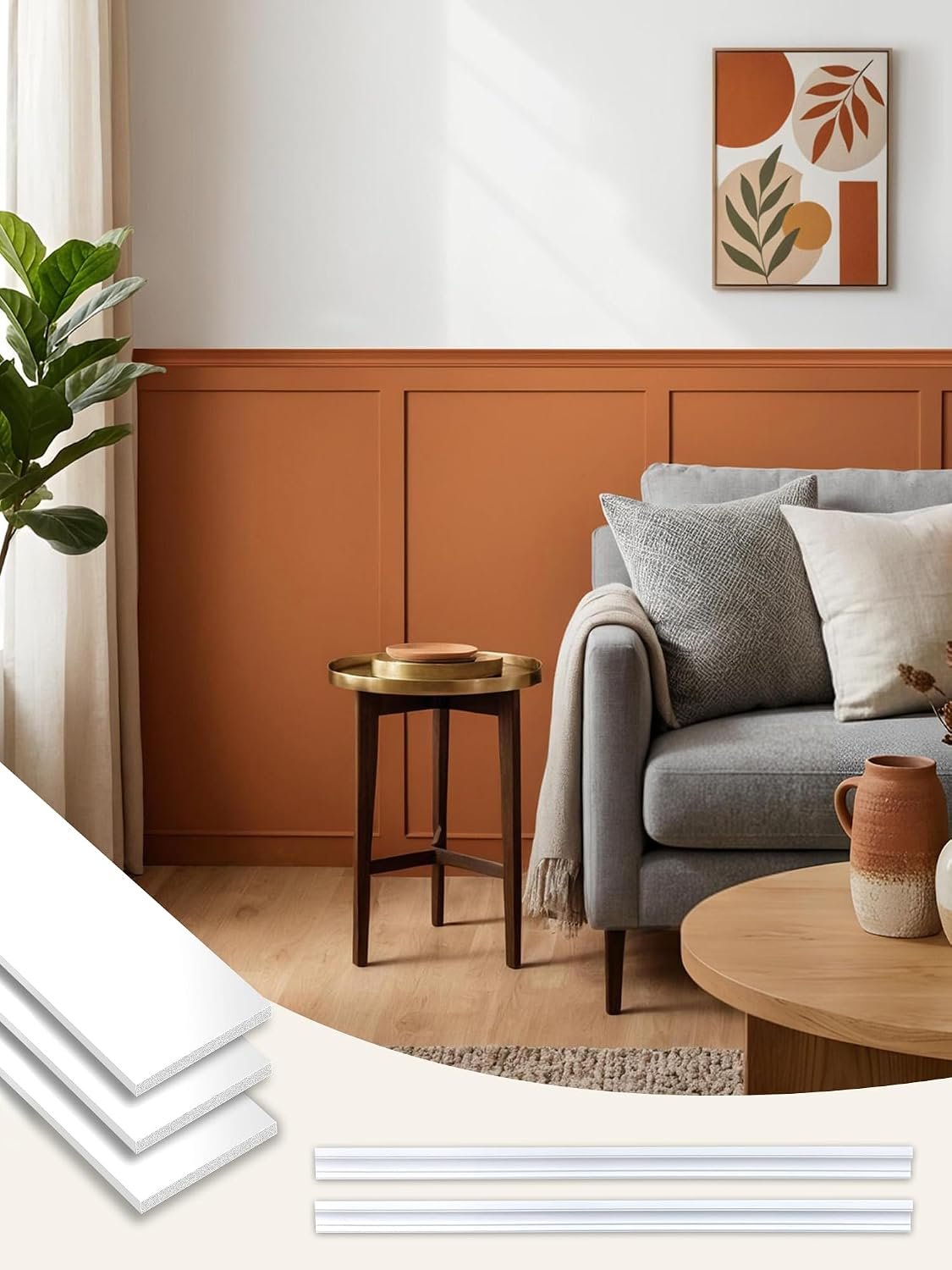 Upick Wall Panels Board and Batten Kit, Paintable PS Wainscoting Paneling for Accent Wall 120″ x 43″