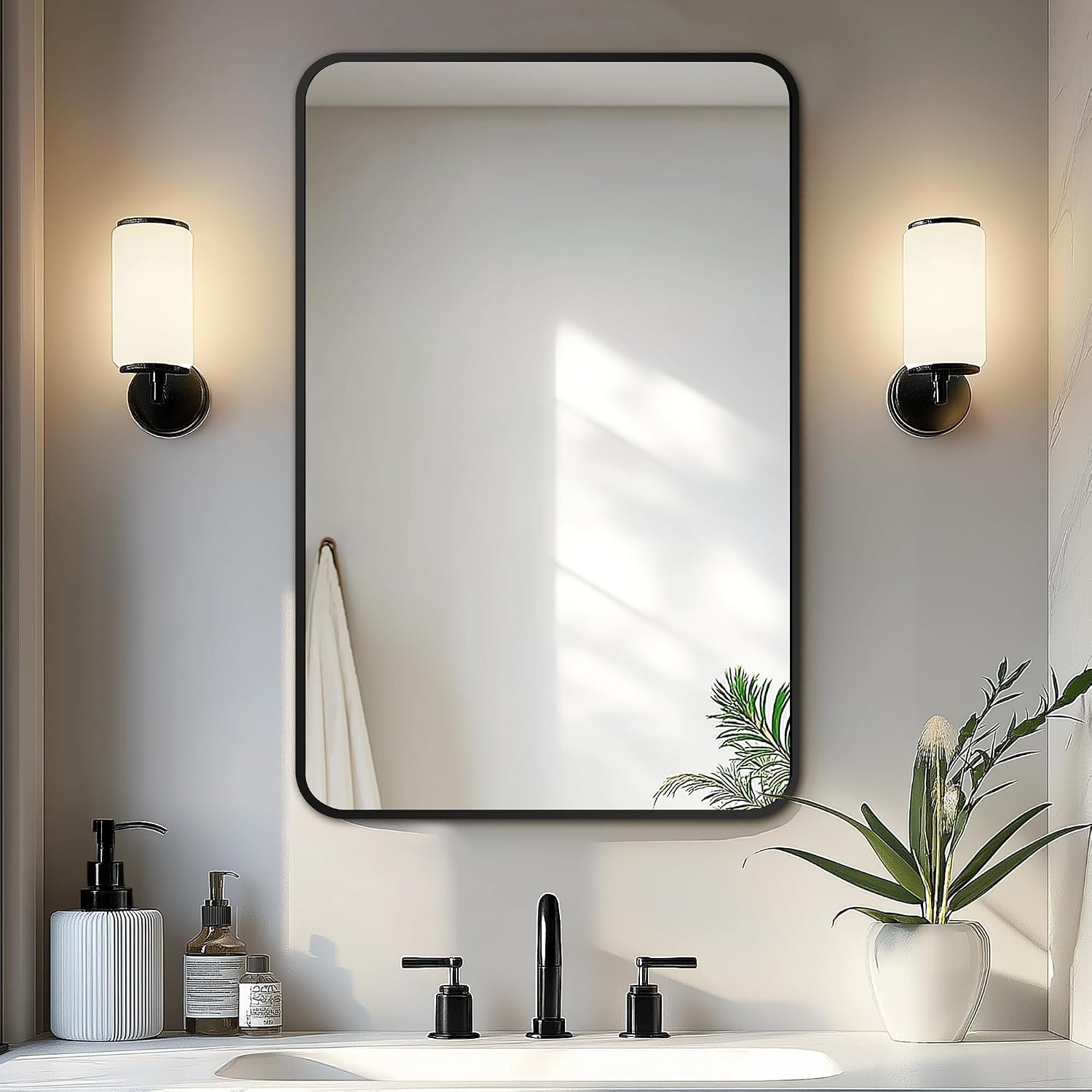 Bathroom Vanity Mirror, Black Framed Mirror for Over Sink, 30×20 | HD glass, distortion-free for makeup and grooming, Sturdy frame, all mounting hardware, hangs horizontal or vertical