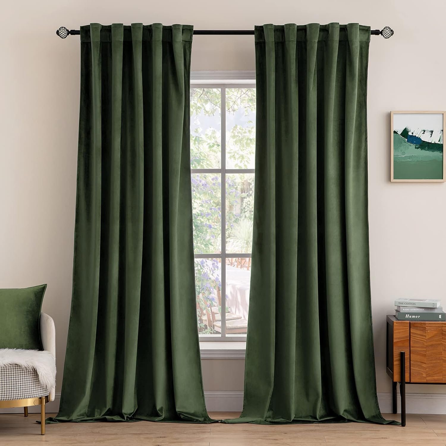 MIULEE Velvet Curtains 52×84 inches 2 Panels Olive Green Blackout Curtains | Luxury, Bedroom Living Room, Thermal Insulated, Super Soft Window Drapes, Rod Pocket & Back Tab