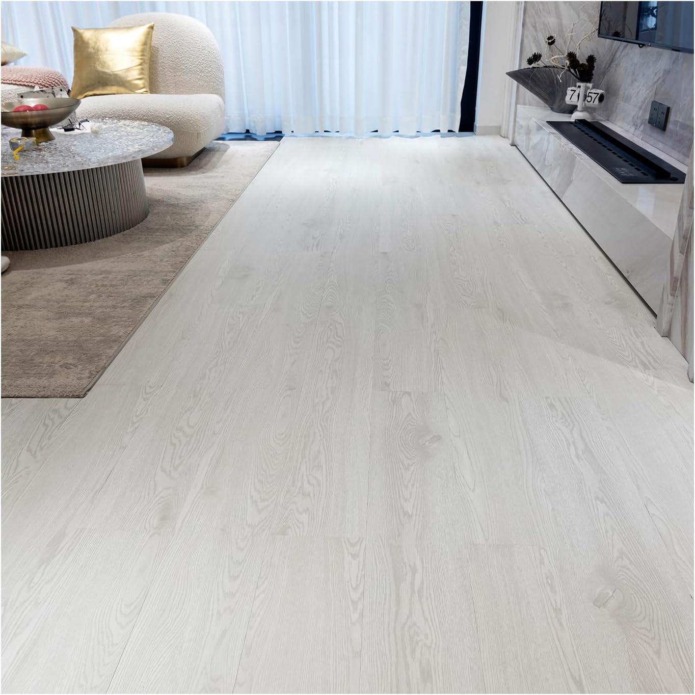 White Peel and Stick Vinyl Flooring – Waterproof Flooring with Wood Grain Effect,2.0mm 36 Packs 54Sq.Ft,Self Adhesive for Kitchen Bathroom Bedroom Living Room (White Oak)