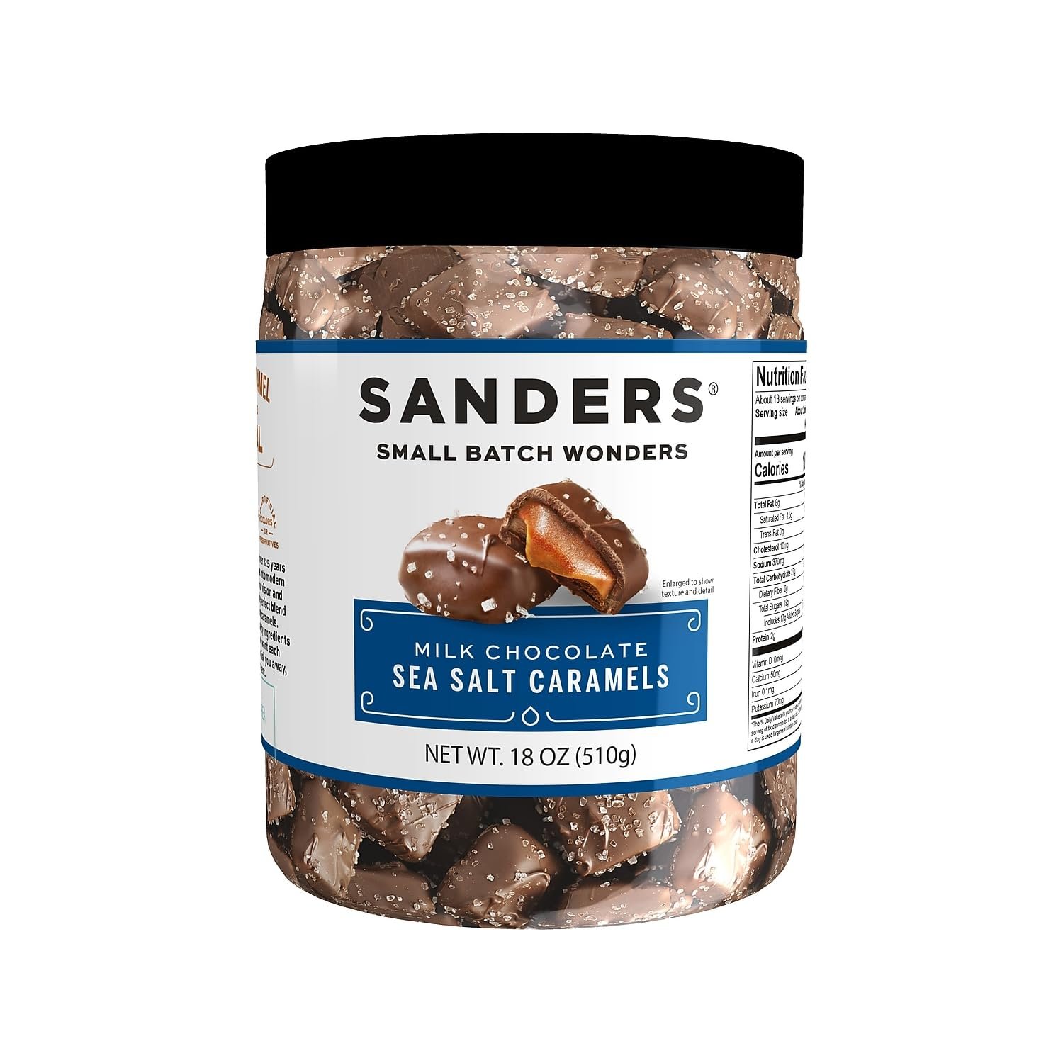 Sanders Milk Chocolate Sea Salt Caramels – 18 oz Tub