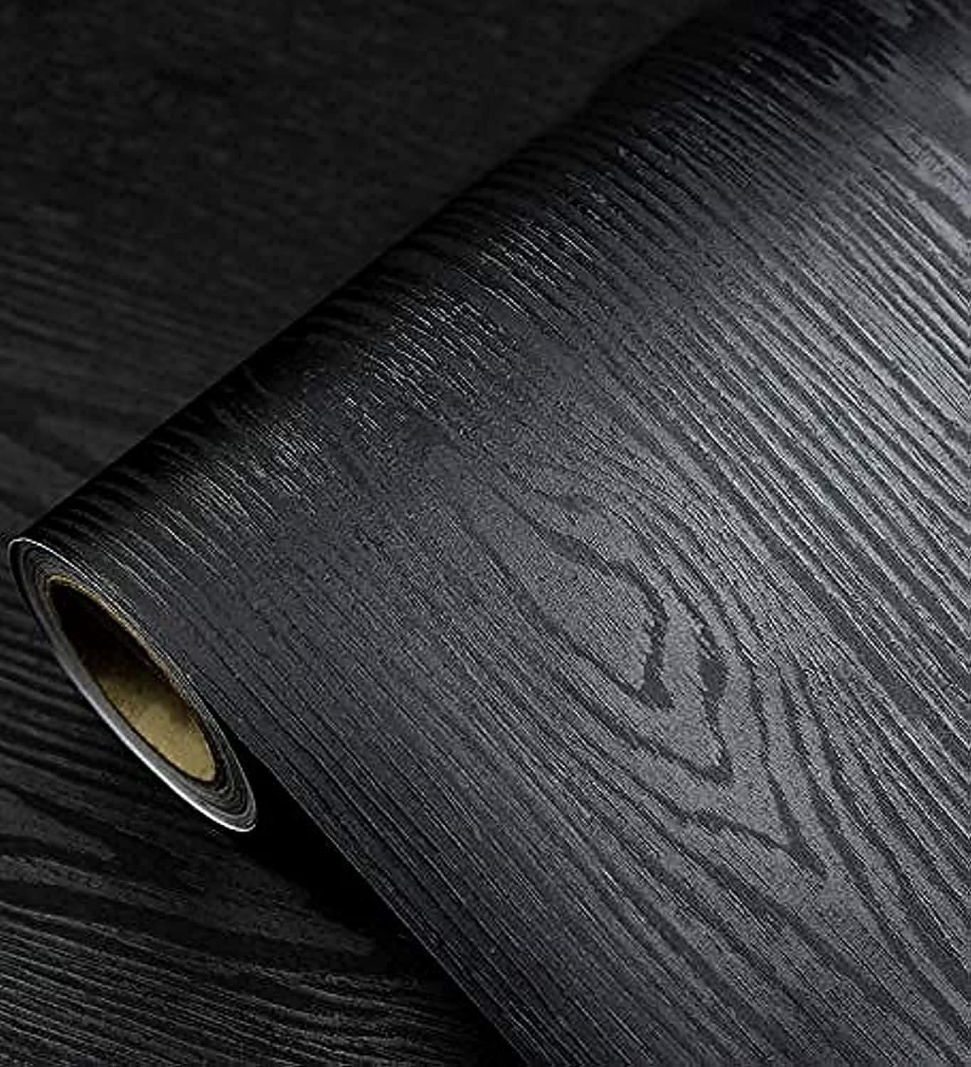 Black Wallpaper – Wood Peel and Stick Wallpaper – Black Wood Self-Adhesive & Removable Wall Paper for Countertop Furniture Kitchen Wall, Countertop Contact Paper, Easy to Clean, 17.7” × 118” Vinyl