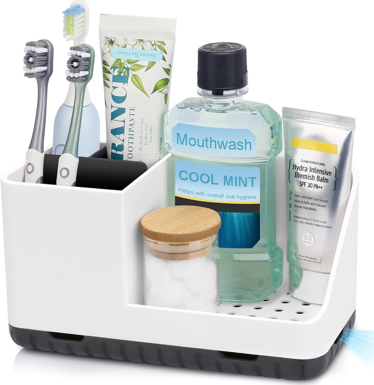 Toothbrush Holders for Bathroom Counter Organizer and Storage (White) | Easy To Clean, Drainage, Non-Slip, Detachable, Kids Electric Toothbrush and Toothpaste Holder for Bathroom
