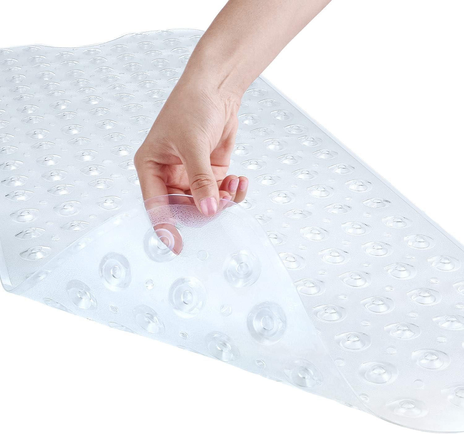 YINENN Bath and Shower Safety Mats 40×16 inch, Non Slip with Suction Cups for Bathroom Stall and Tub Floor, Extra Large and Machine Washable, Drain Holes Keep Bathtub Clean, Clear