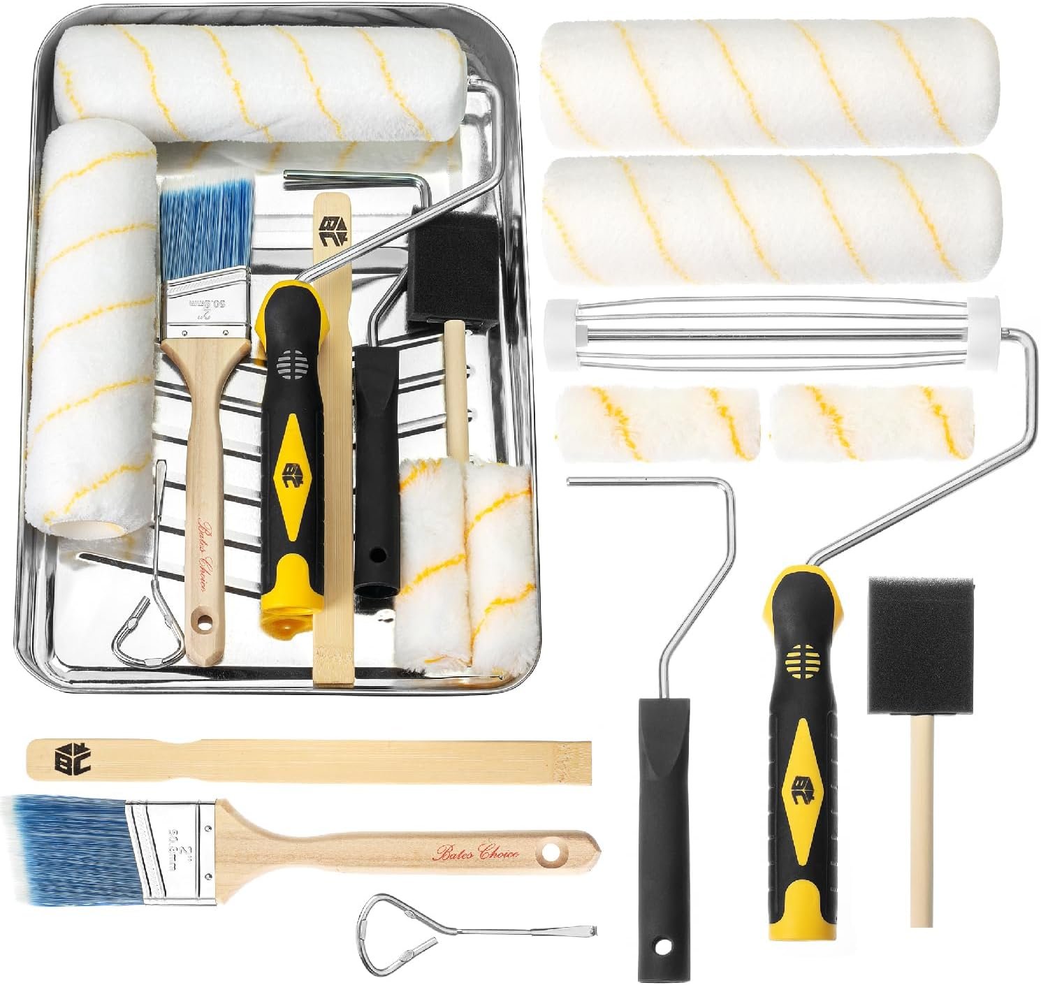 Bates- Paint Tray Set, Paint Roller Kit, 11 pcs, 9″ & 4″ Rollers, Small Roller, Trays & Covers for House Painting Supplies