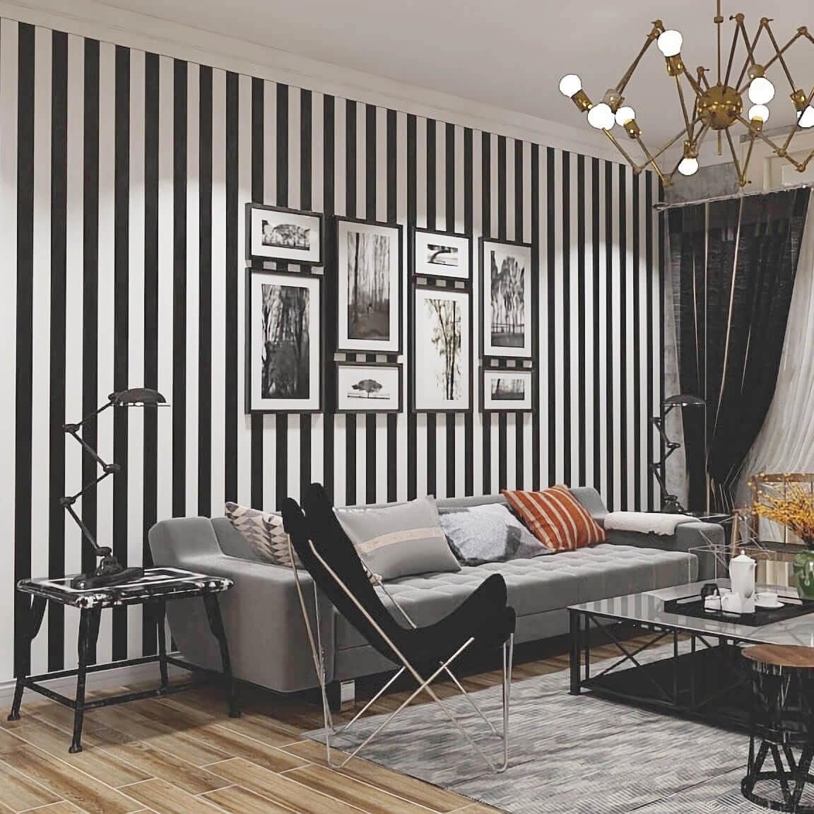 17.3”x120” Black and White Striped Wallpaper Peel and Stick Wallpaper Self-Adhesive Removable Waterproof Wall Paper for Walls Modern Vinyl Film