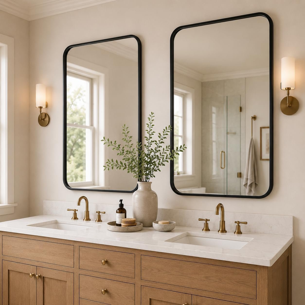 2-Pack Black Bathroom Mirrors for Over Sink 24 x 36 Inch | Metal Framed Rectangle Vanity Mirror for Wall, Modern Farmhouse Mirror for Living Room, Bedroom, Entryway
