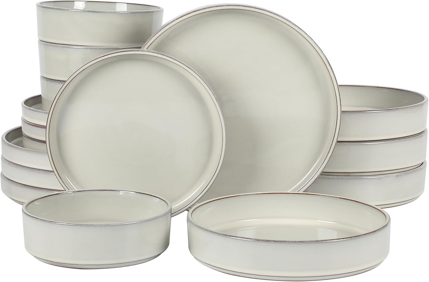 Two Time Oprah’s Favorite Things Winner – Santorini Mist Double Bowl Terracotta Reactive Glaze Plates and Bowls Dinnerware Set – Moonstone White, Service for Four (16pcs)