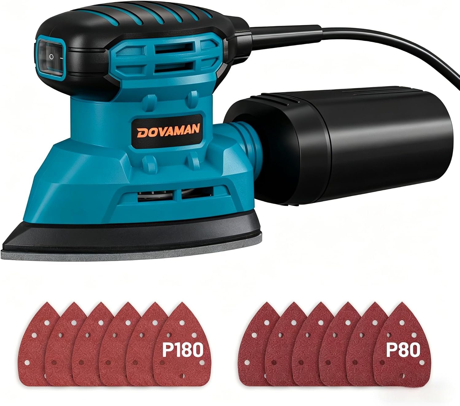 DOVAMAN 130W Detail Sander, 12000RPM Palm Sander Tool | Electric Sander with Dust Collection System, 12PCS Sandpaper, Compact Hand Tool for Wood Steel Surfaces-DLS03A