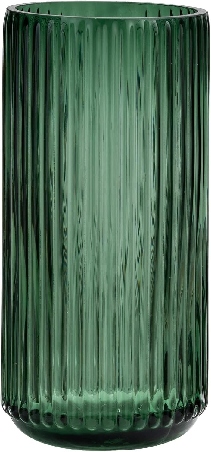 TIMEFOTO Flower Vase 7.5 inch Green Thickened Glass Vase for Bookshelf,Dinner Table,Indoor Office Desktop,Meeting Room,Bathroom,Countertop,Home Christmas Day Decoration