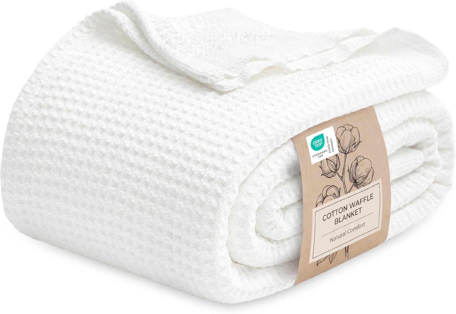 Bedsure 100% Cotton Blanket Queen Size for Bed – Cooling Breathable and Soft for Summer, Thick Cozy Waffle Weave Blanket Gifts for Women, White, 90×90 Inches