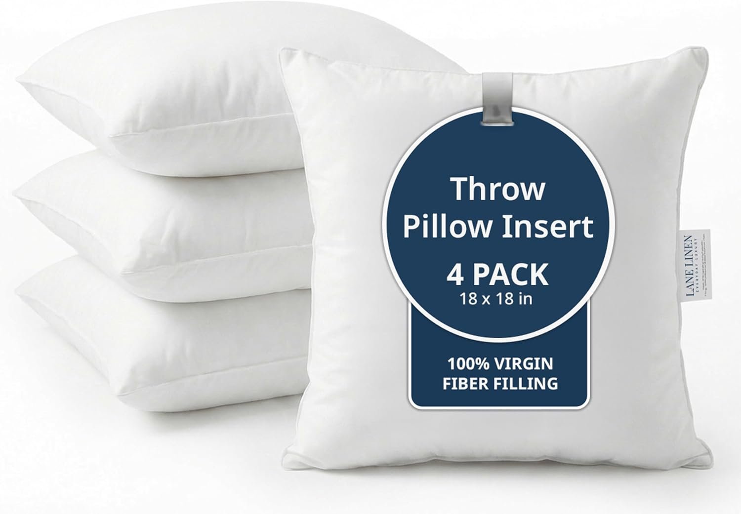 LANE LINEN 4 Pack 18×18 White Throw Pillow Inserts for Decorative Pillow Covers, Couch Pillows for Living Room, Fluffy Pillows for Bed