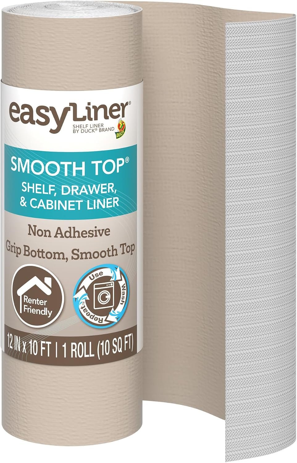 Smooth Top EasyLiner for Cabinets & Drawers, Easy to Install, Shelf Paper & Drawer Liner Non Adhesive, Non Slip Shelf Liner for Pantry, Kitchen Essentials, 12 in x 10 ft (1 Pack), 10 ft, Taupe